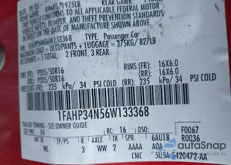 2006 Ford Focus Zx4 from USA, damaged, VIN 1FAHP34N56W133368